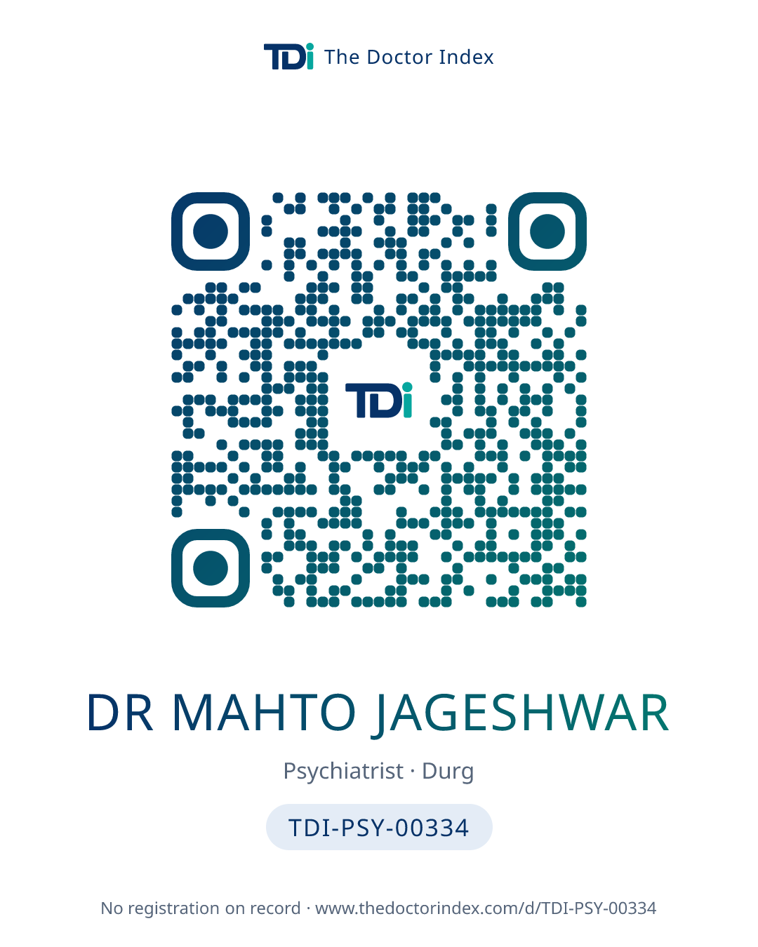 QR card for Dr Mahto Jageshwar, TDI-PSY-00334