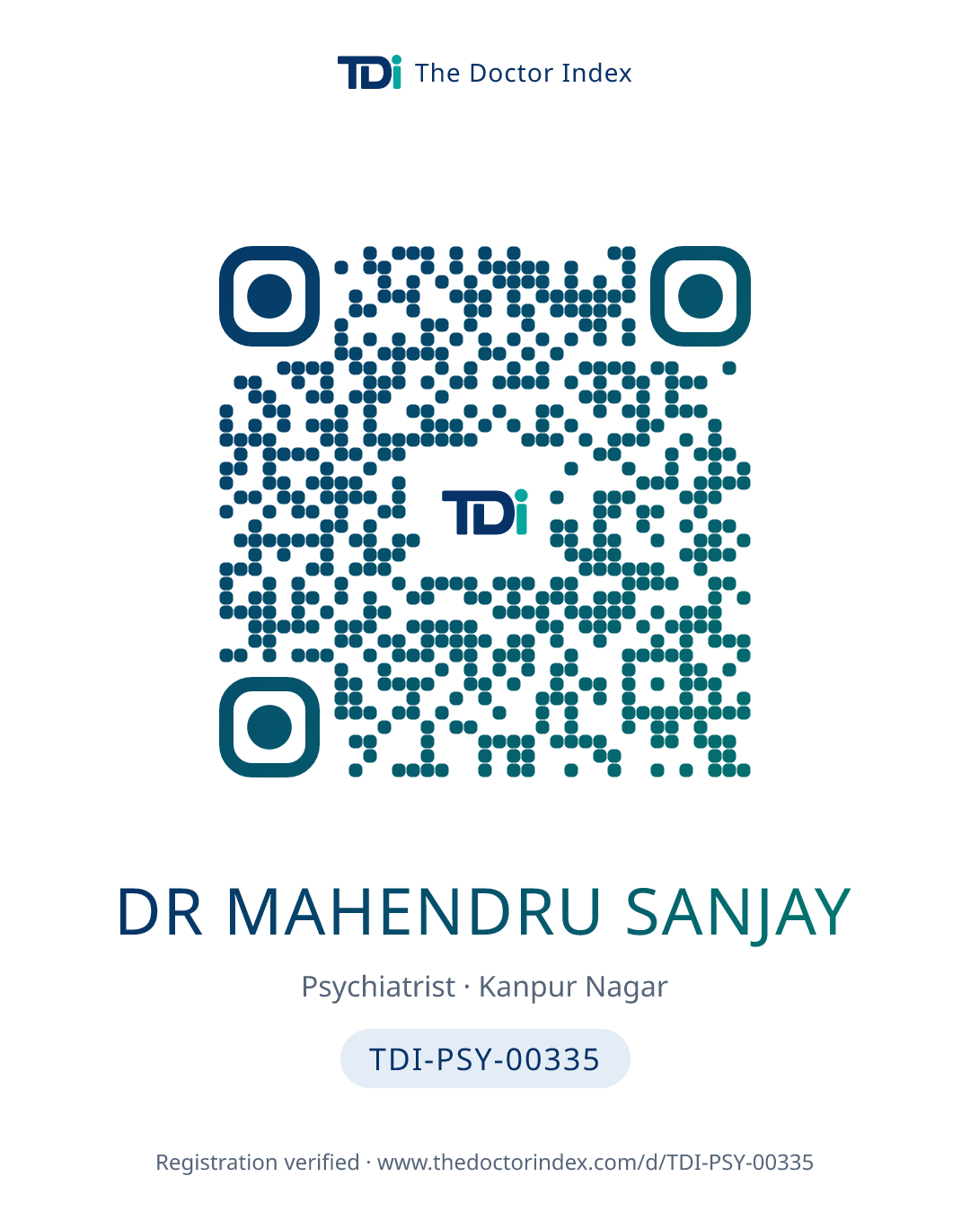 QR card for Dr Mahendru Sanjay, TDI-PSY-00335