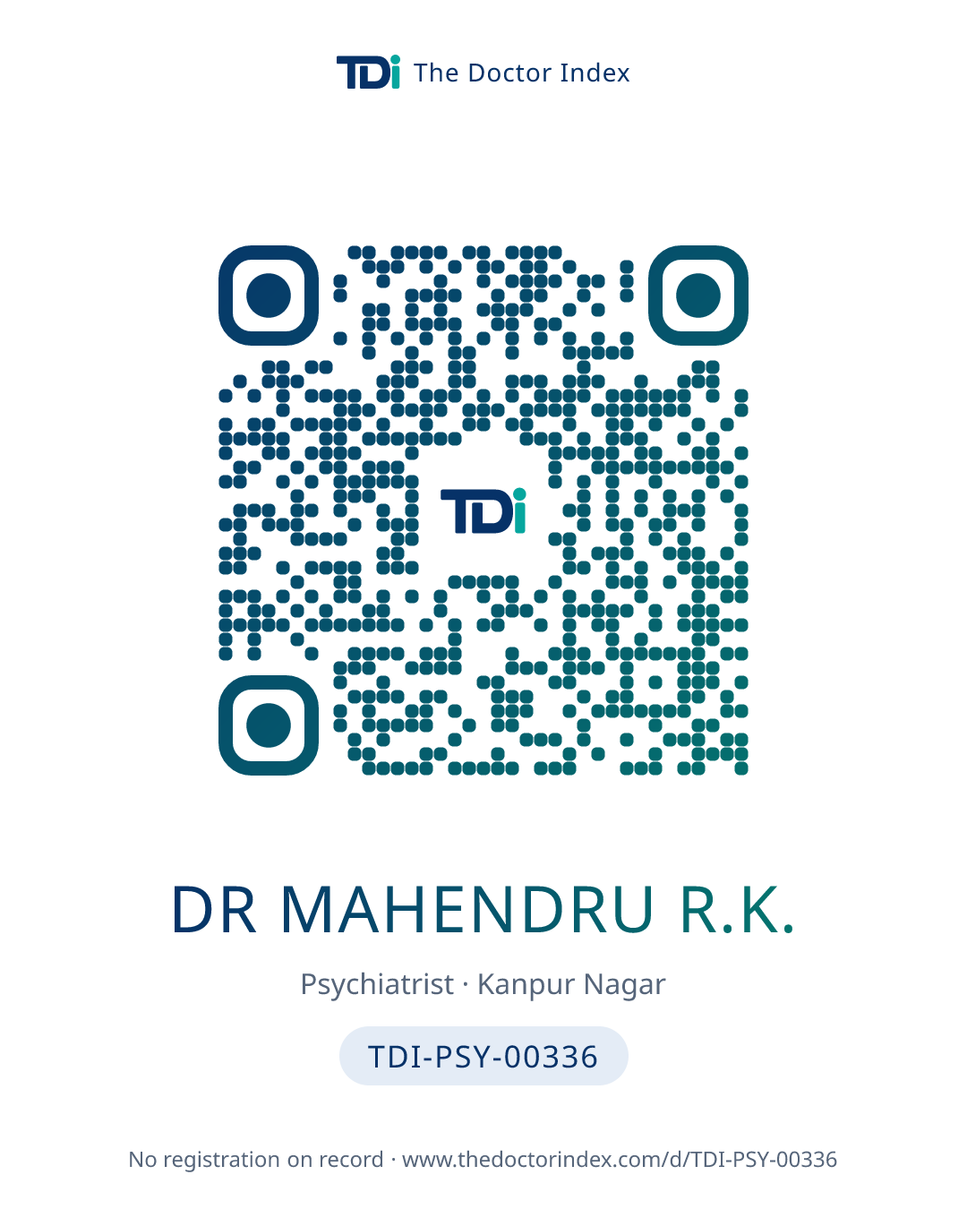 QR card for Dr Mahendru R.K., TDI-PSY-00336