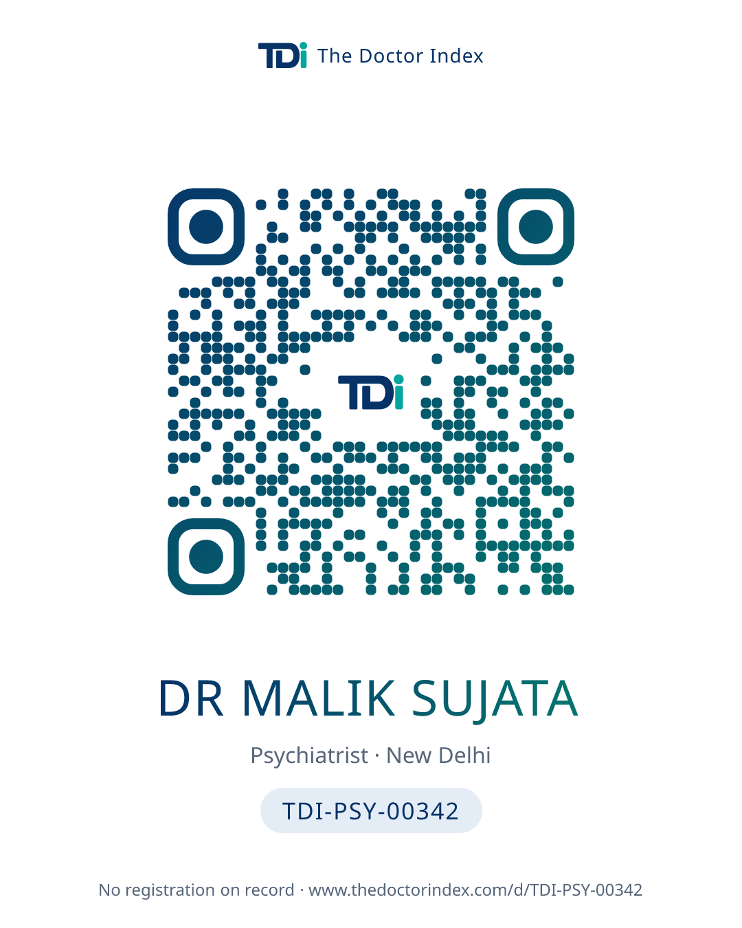 QR card for Dr Malik Sujata, TDI-PSY-00342