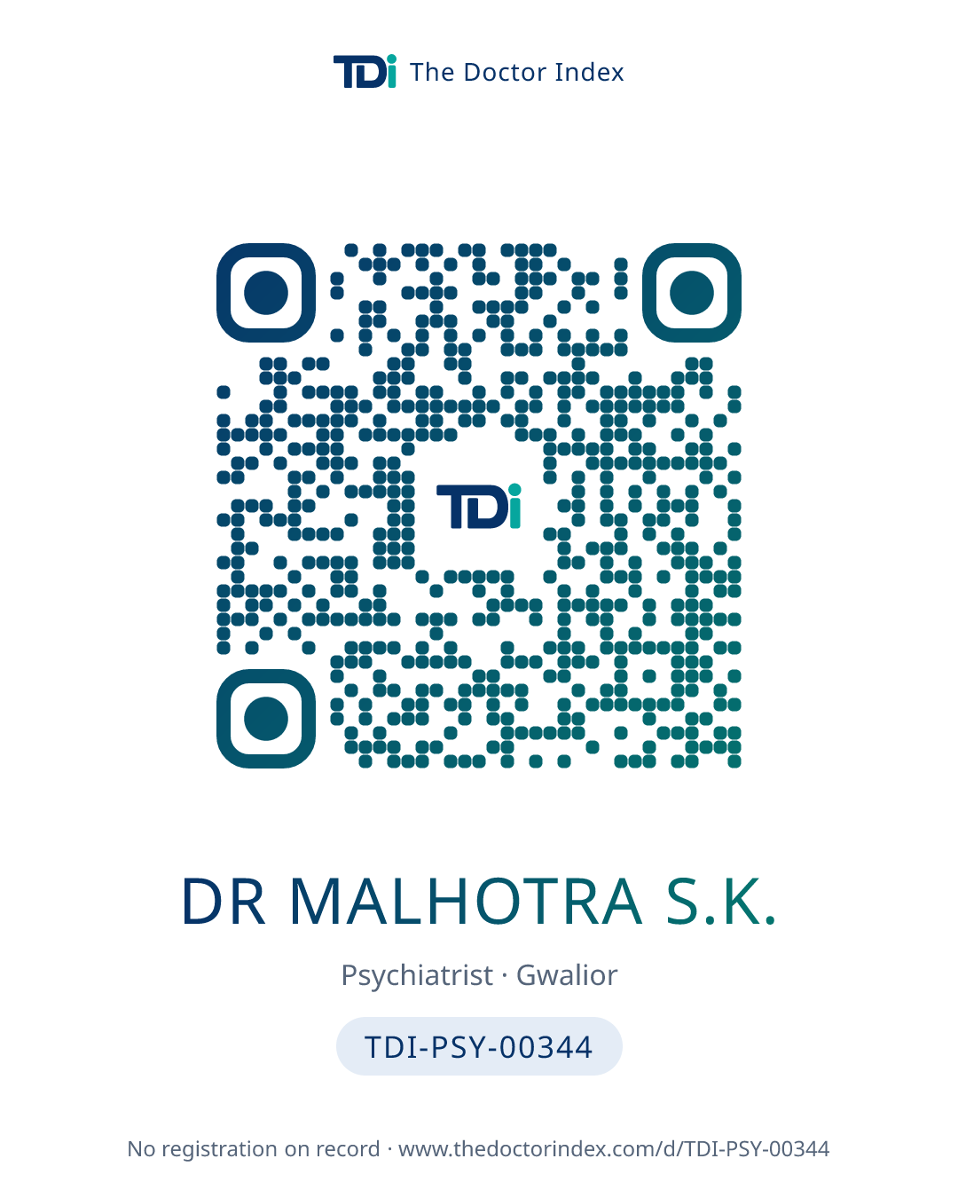 QR card for Dr Malhotra S.K., TDI-PSY-00344