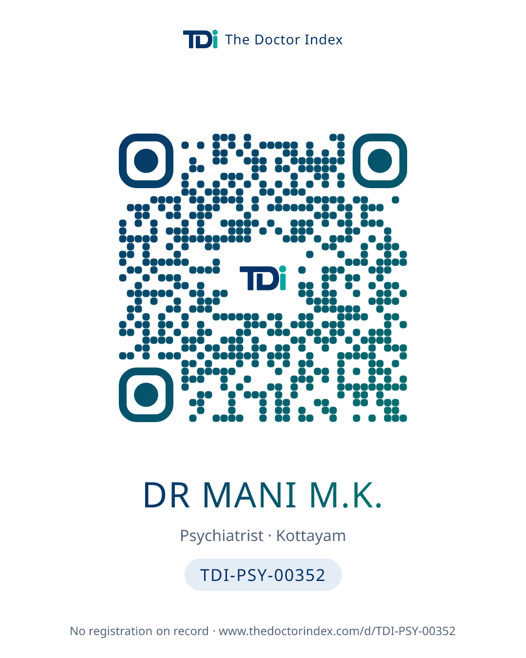 QR card for Dr Mani M.K., TDI-PSY-00352