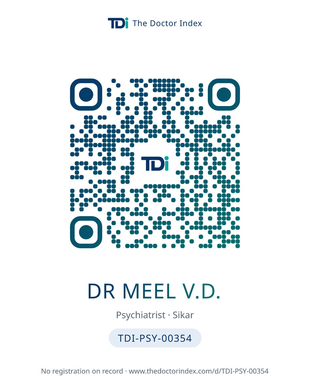 QR card for Dr Meel V.D., TDI-PSY-00354