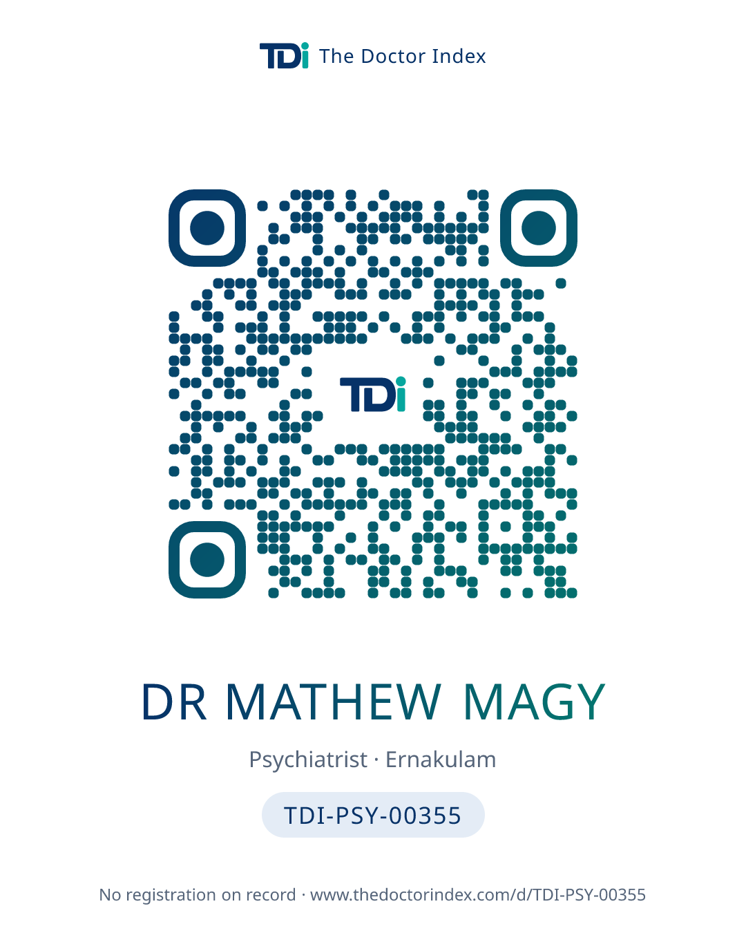 QR card for Dr Mathew Magy, TDI-PSY-00355