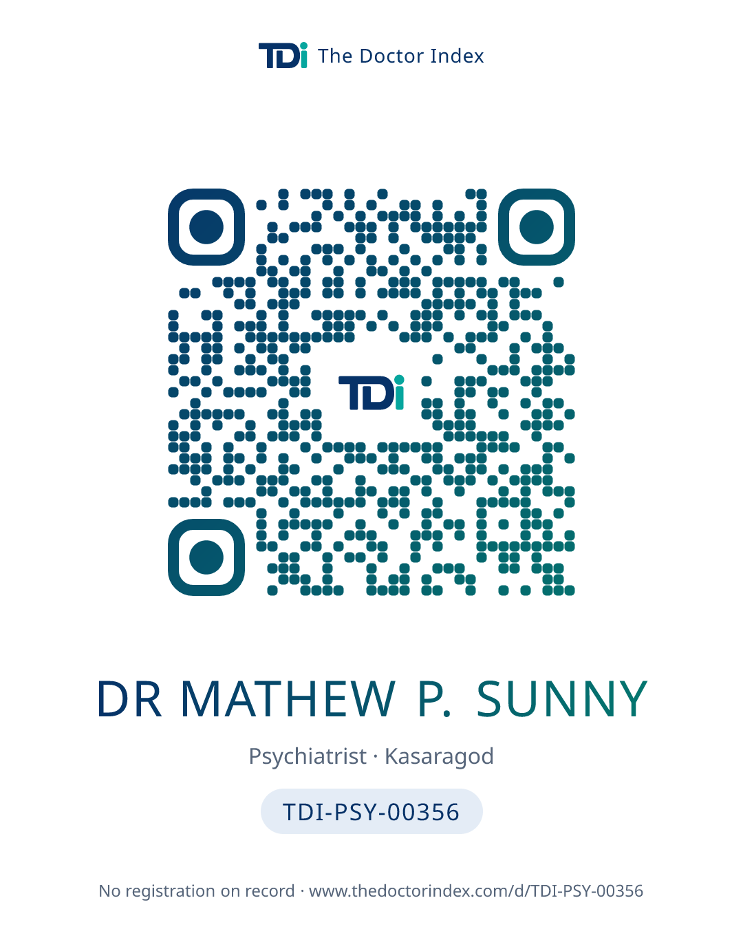 QR card for Dr Mathew P. Sunny, TDI-PSY-00356