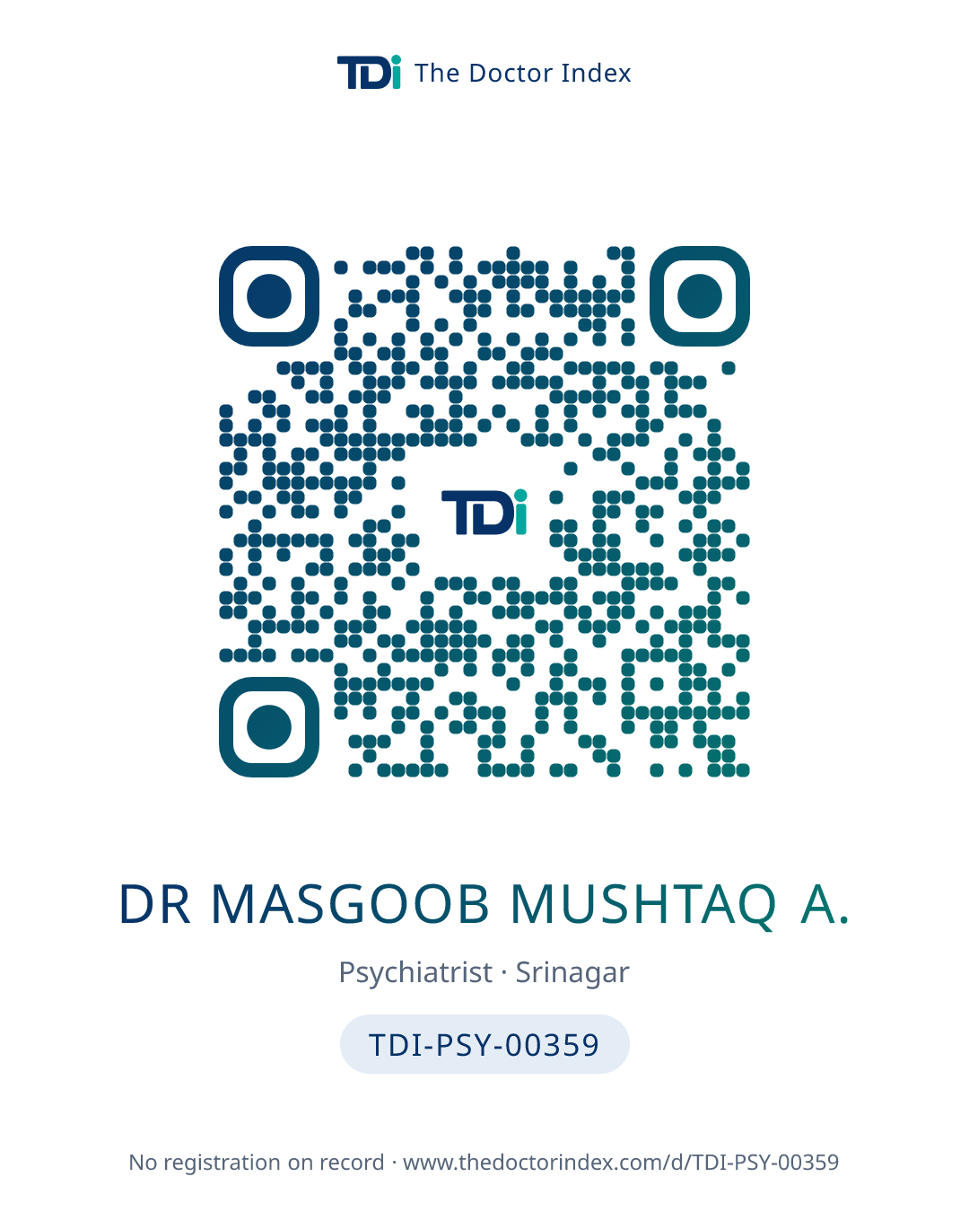 QR card for Dr Masgoob Mushtaq A., TDI-PSY-00359