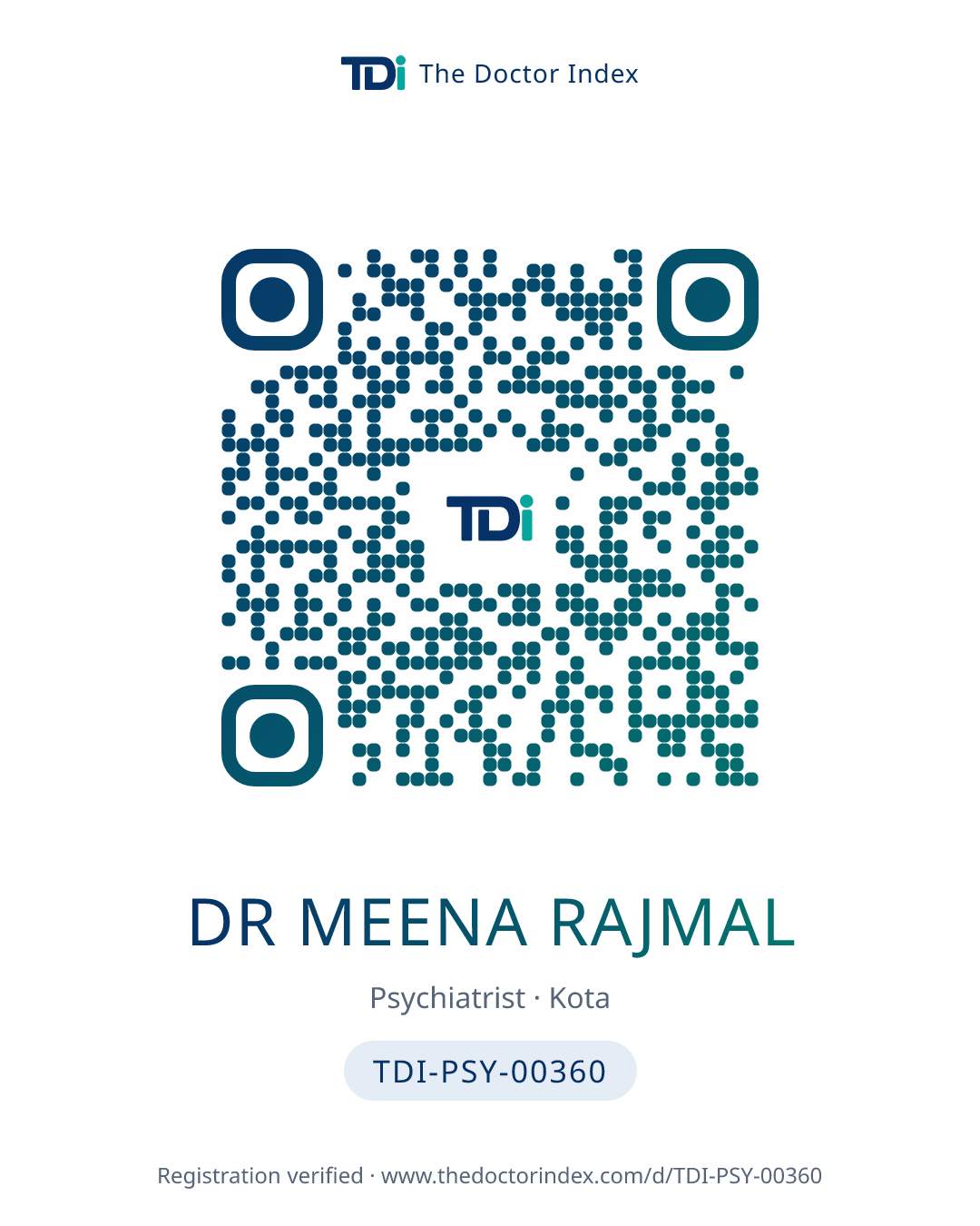 QR card for Dr Meena Rajmal, TDI-PSY-00360