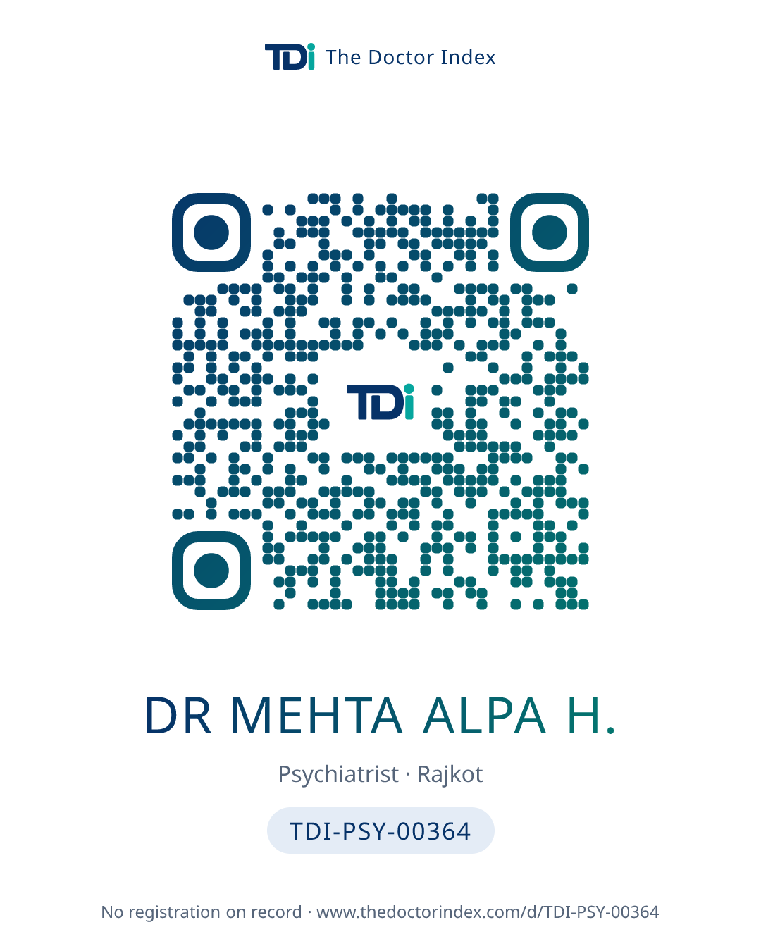 QR card for Dr Mehta Alpa H., TDI-PSY-00364