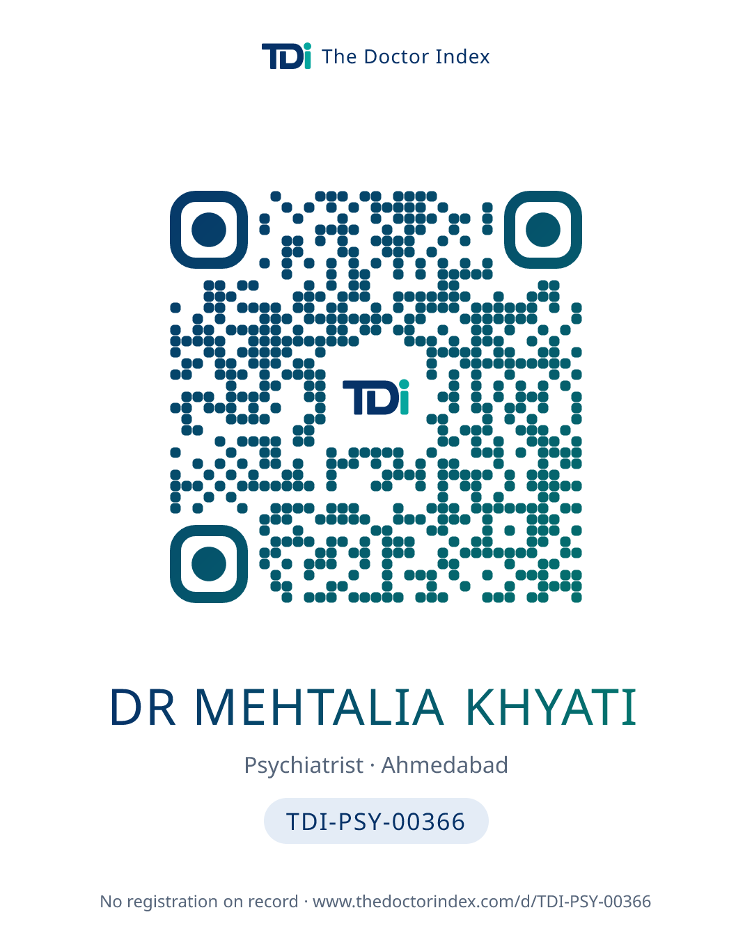 QR card for Dr Mehtalia Khyati, TDI-PSY-00366