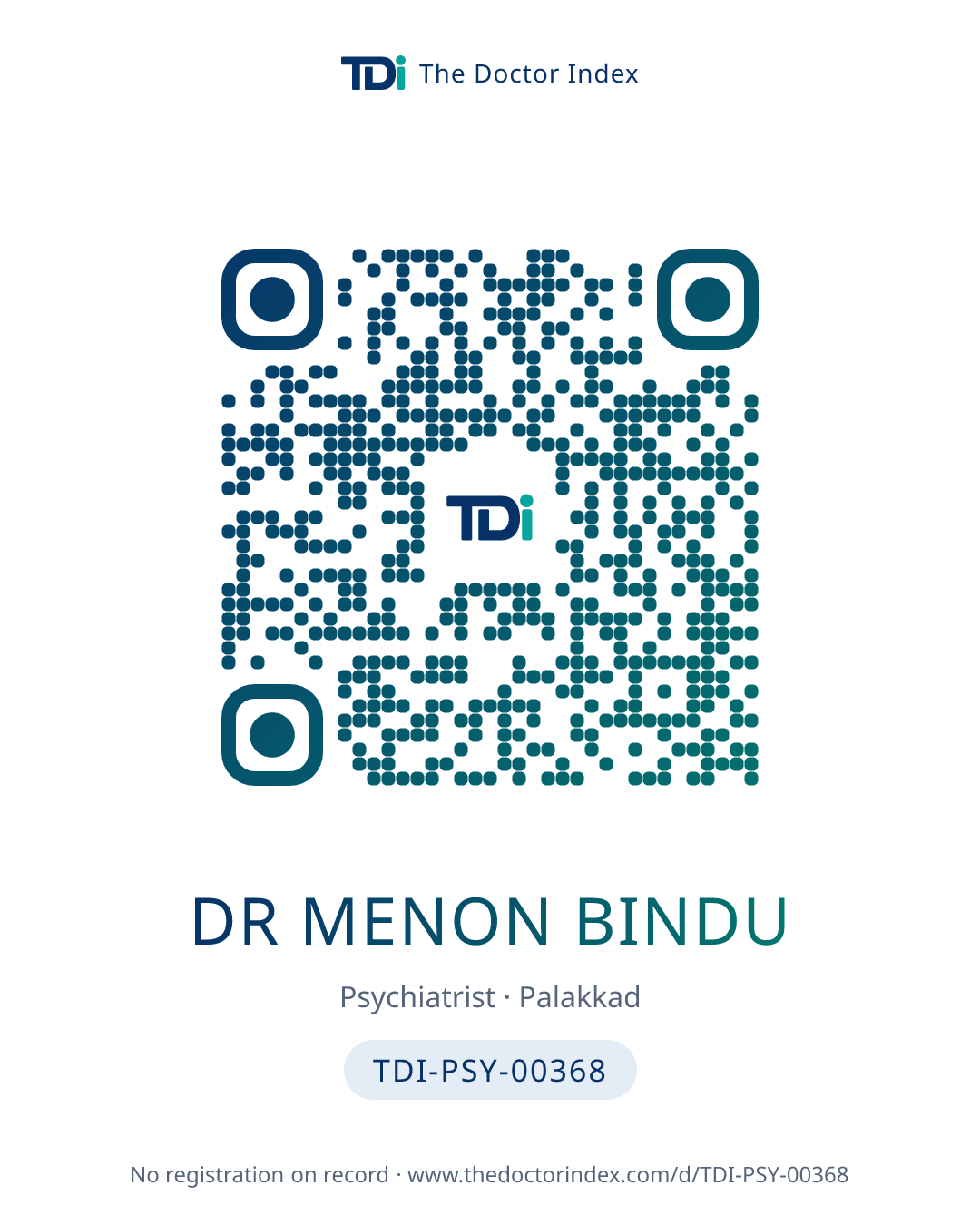 QR card for Dr Menon Bindu, TDI-PSY-00368