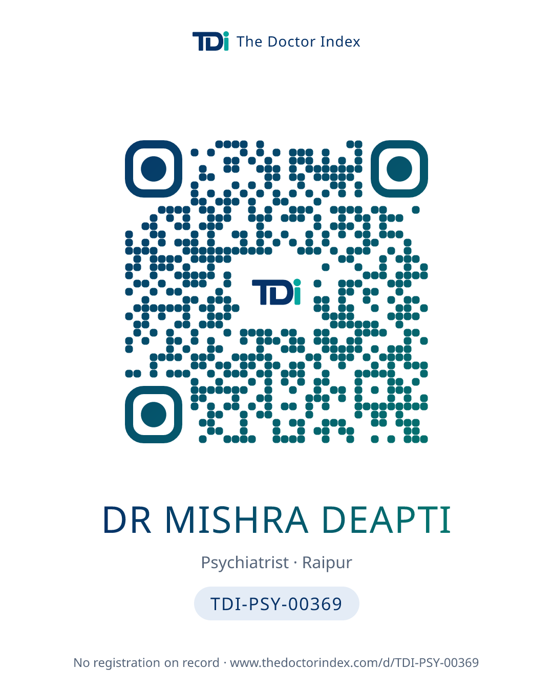 QR card for Dr Mishra Deapti, TDI-PSY-00369
