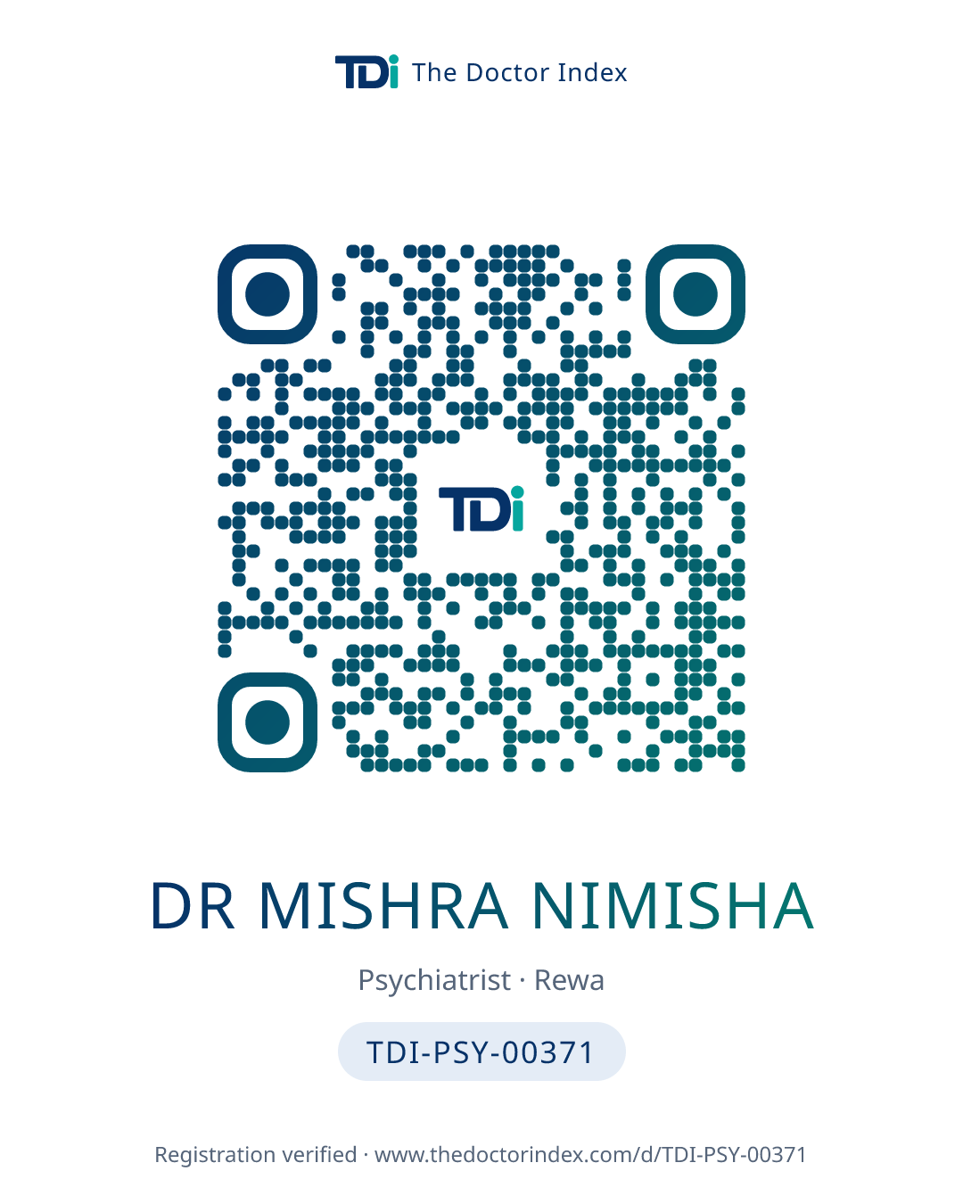 QR card for Dr Mishra Nimisha, TDI-PSY-00371