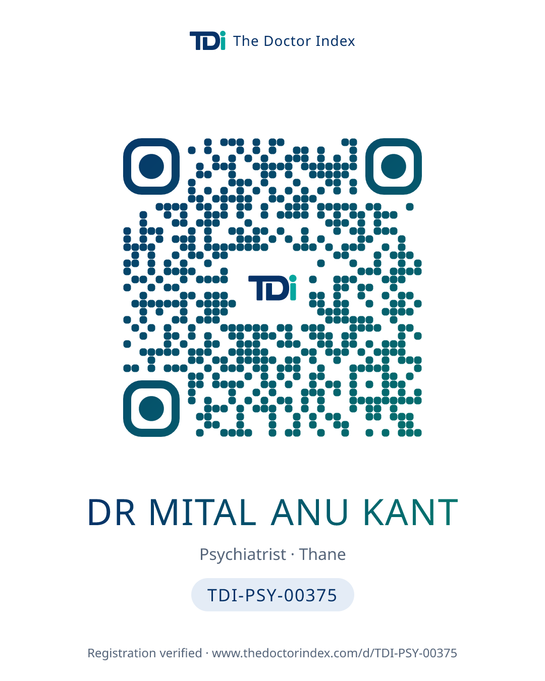 QR card for Dr Mital Anu Kant, TDI-PSY-00375