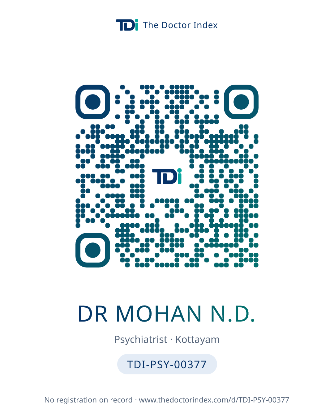 QR card for Dr Mohan N.D., TDI-PSY-00377