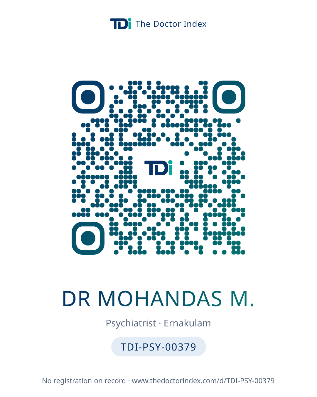 QR card for Dr Mohandas M., TDI-PSY-00379