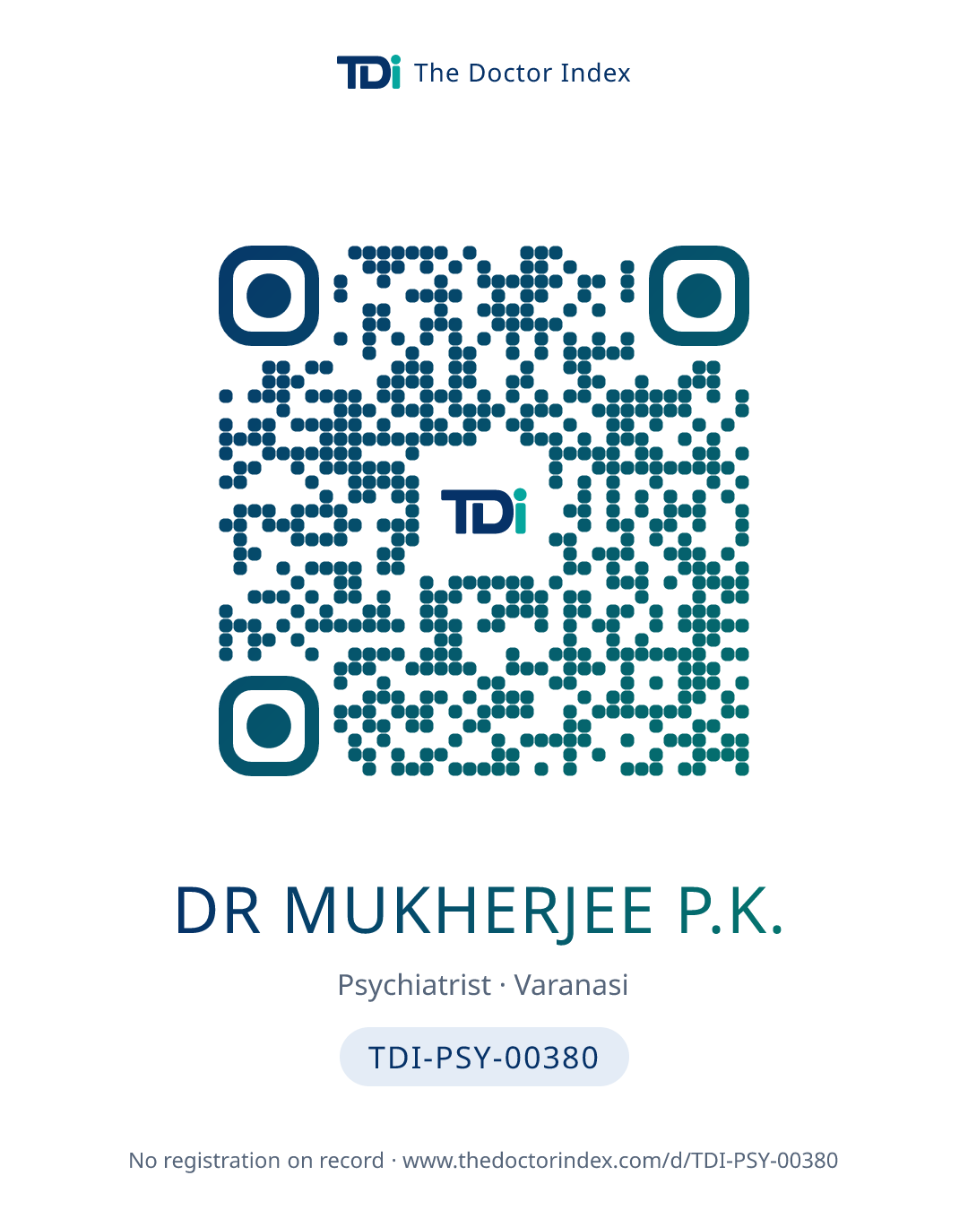 QR card for Dr Mukherjee P.K., TDI-PSY-00380
