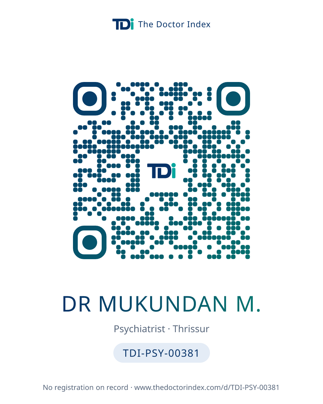 QR card for Dr Mukundan M., TDI-PSY-00381