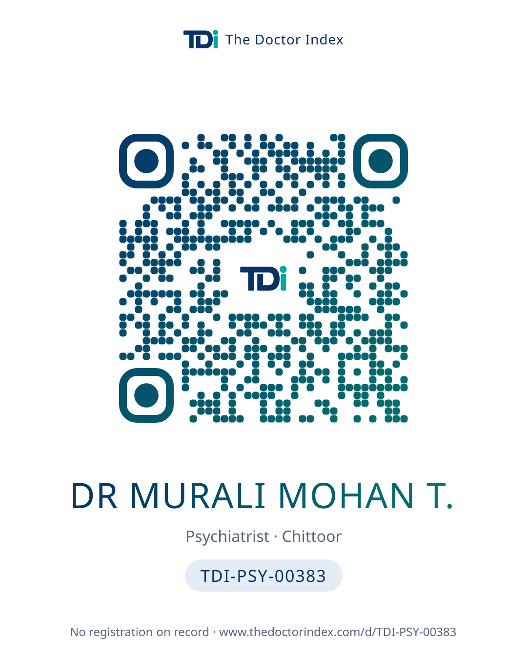 QR card for Dr Murali Mohan T., TDI-PSY-00383