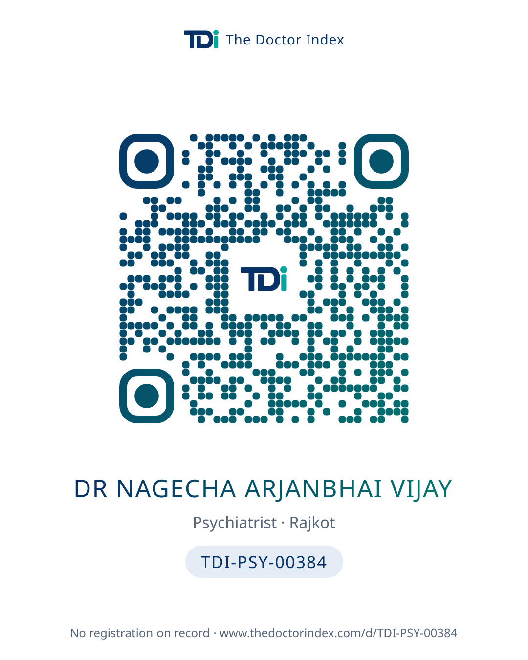 QR card for Dr Nagecha Arjanbhai Vijay, TDI-PSY-00384