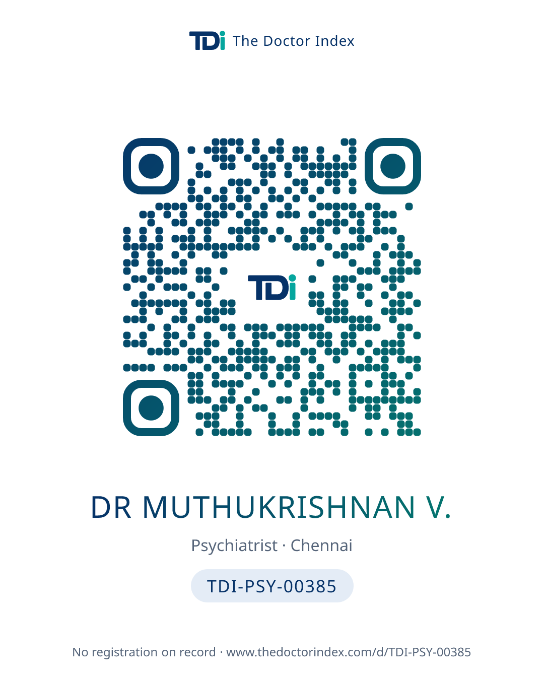 QR card for Dr Muthukrishnan V., TDI-PSY-00385