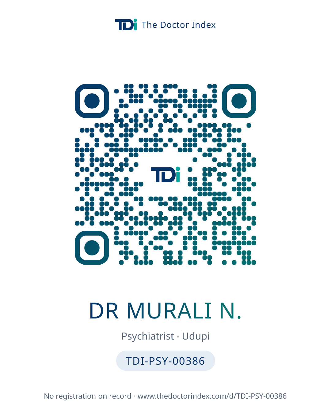 QR card for Dr Murali N., TDI-PSY-00386