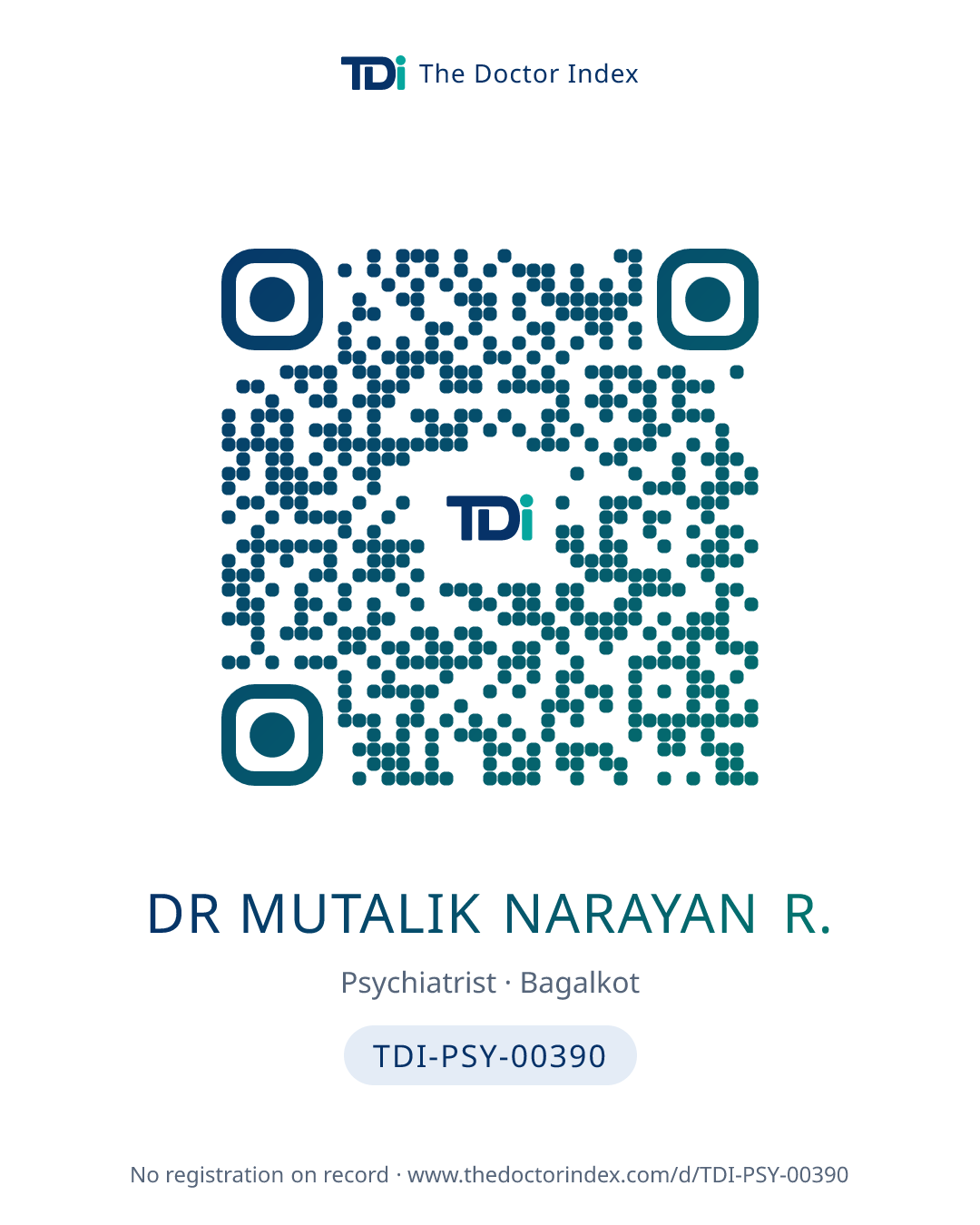 QR card for Dr Mutalik Narayan R., TDI-PSY-00390