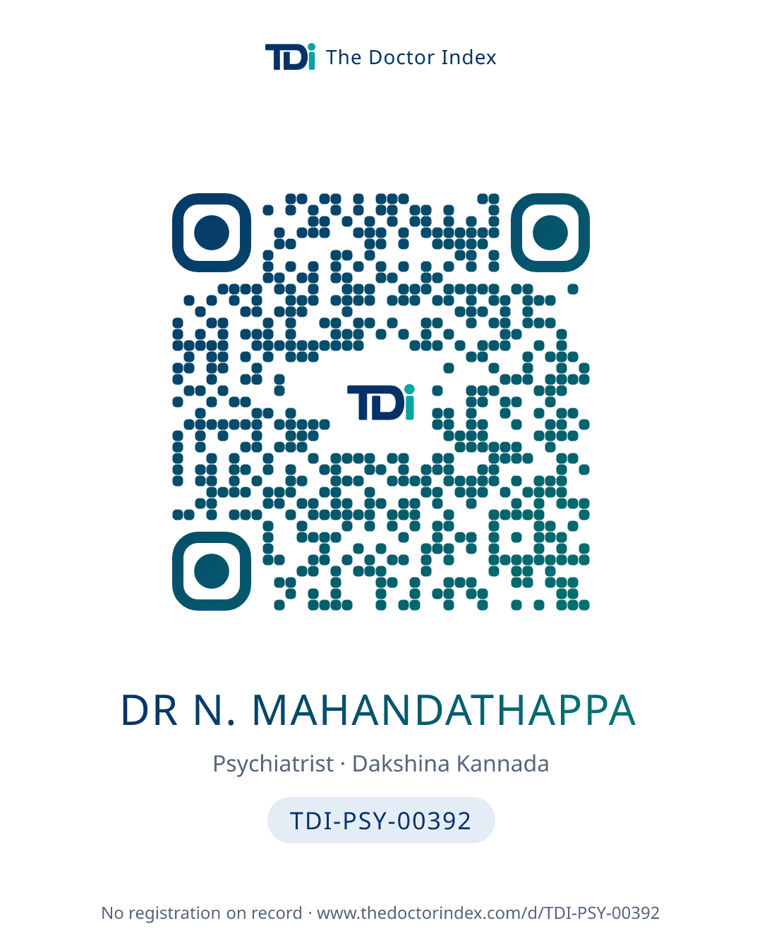 QR card for Dr N. Mahandathappa, TDI-PSY-00392