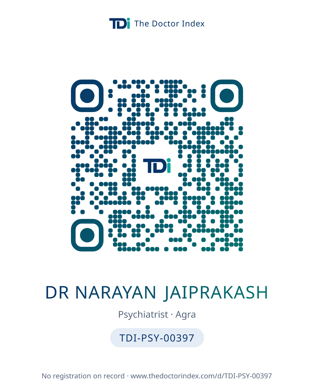 QR card for Dr Narayan Jaiprakash, TDI-PSY-00397