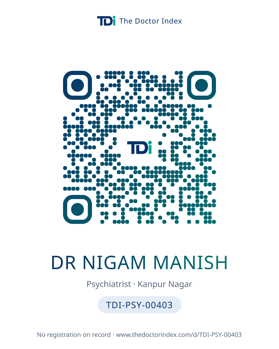 QR card for Dr Nigam Manish, TDI-PSY-00403