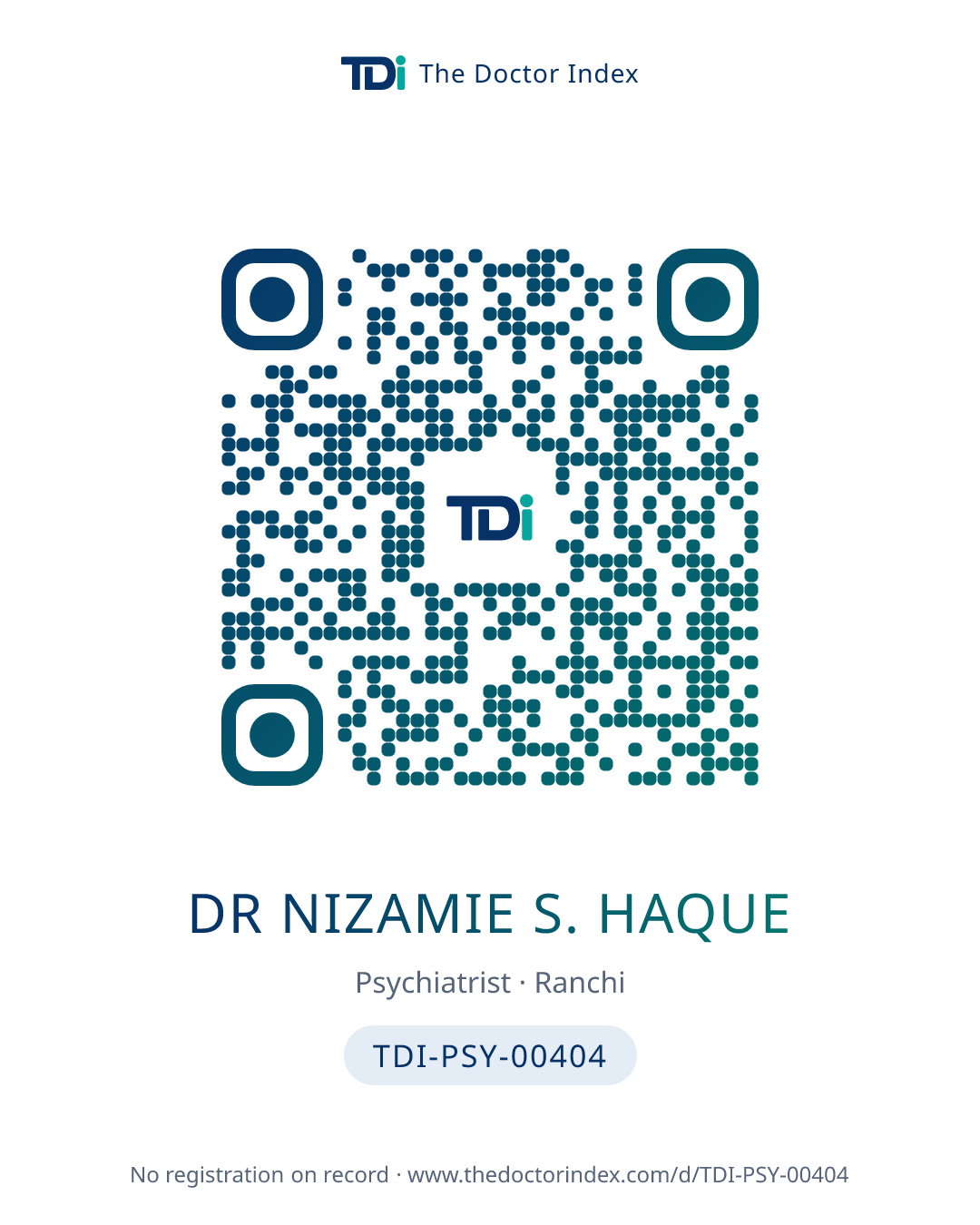 QR card for Dr Nizamie S. Haque, TDI-PSY-00404