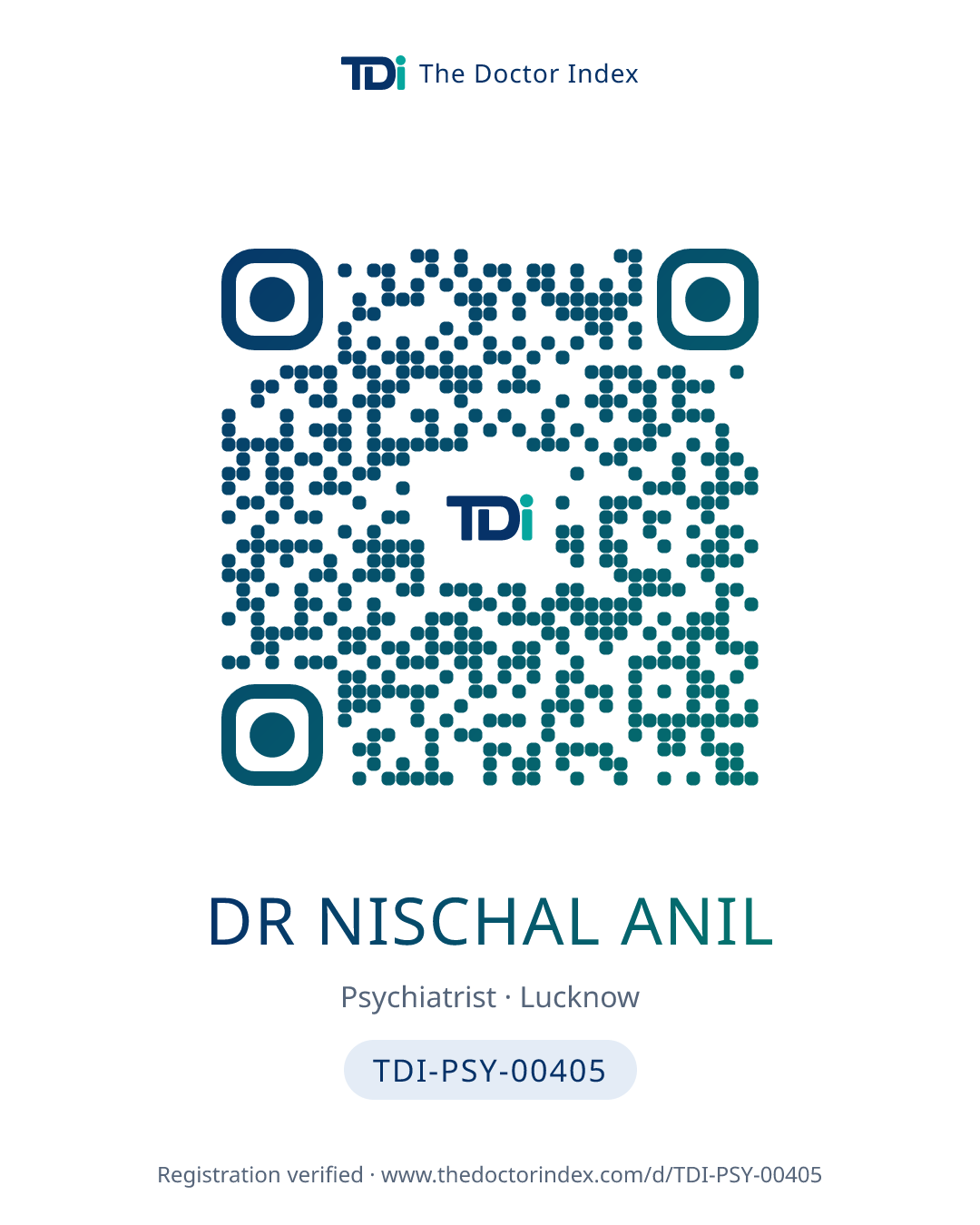 QR card for Dr Nischal Anil, TDI-PSY-00405