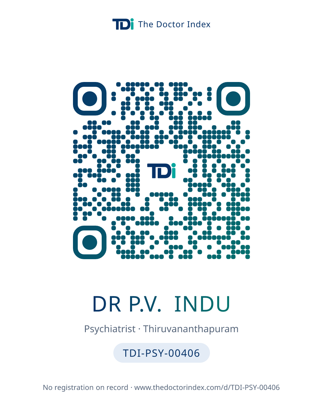 QR card for Dr P.V. Indu, TDI-PSY-00406