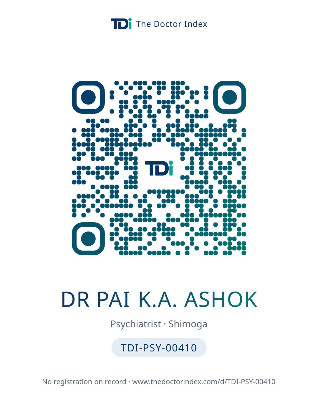 QR card for Dr Pai K.A. Ashok, TDI-PSY-00410