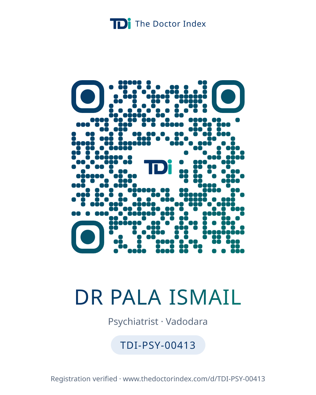 QR card for Dr Pala Ismail, TDI-PSY-00413