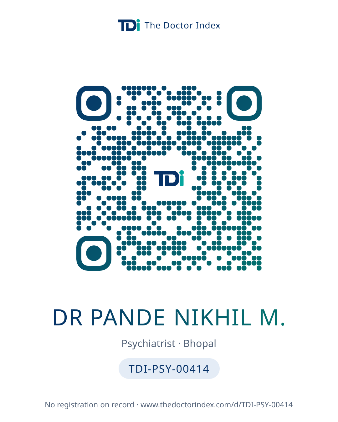 QR card for Dr Pande Nikhil M., TDI-PSY-00414