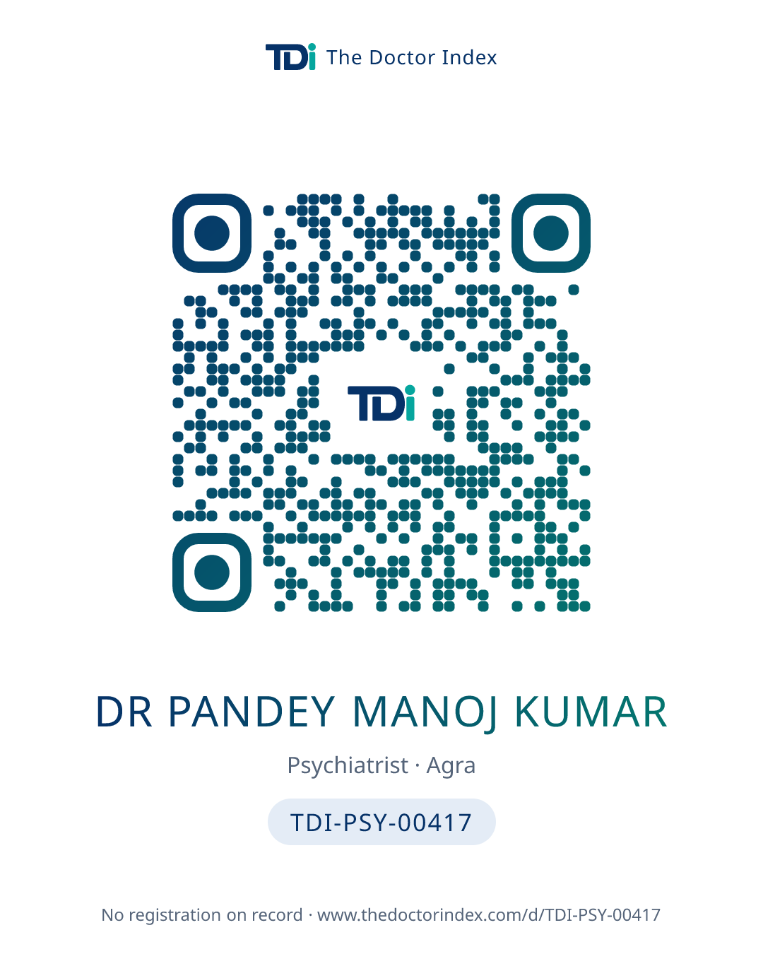 QR card for Dr Pandey Manoj Kumar, TDI-PSY-00417