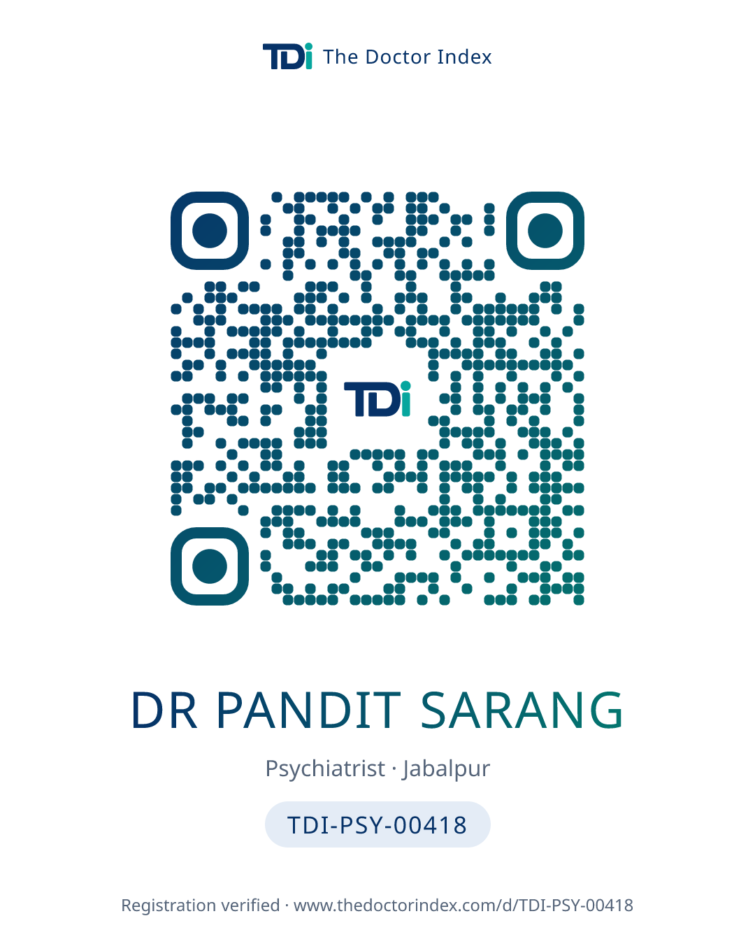 QR card for Dr Pandit Sarang, TDI-PSY-00418