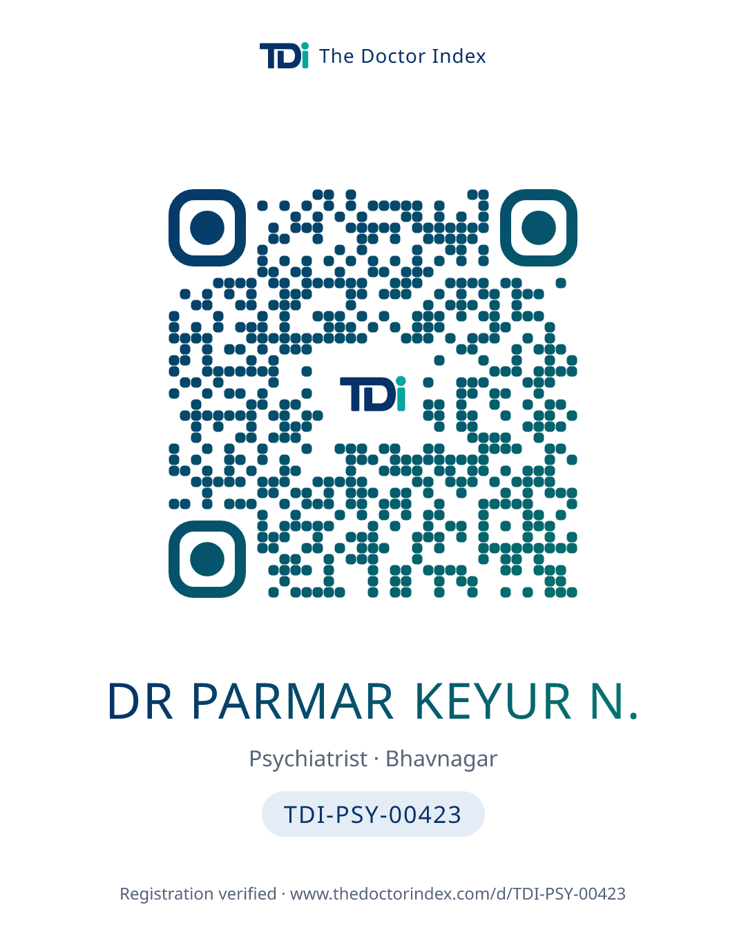 QR card for Dr Parmar Keyur N., TDI-PSY-00423
