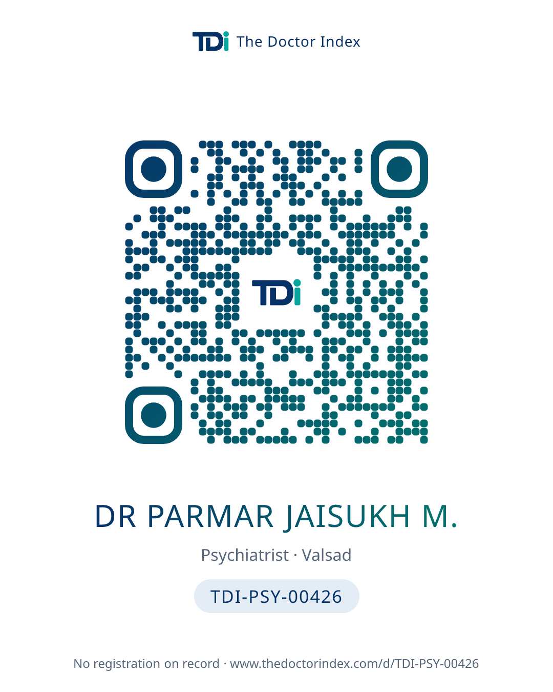 QR card for Dr Parmar Jaisukh M., TDI-PSY-00426