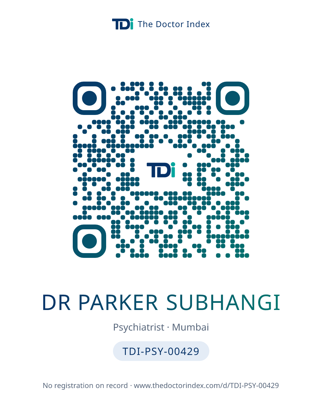 QR card for Dr Parker Subhangi, TDI-PSY-00429