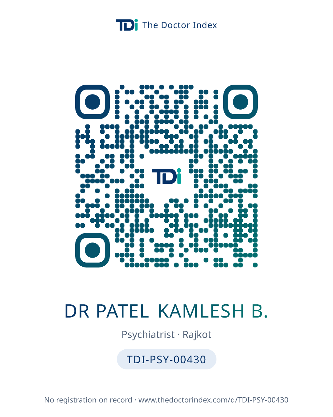 QR card for Dr Patel Kamlesh B., TDI-PSY-00430