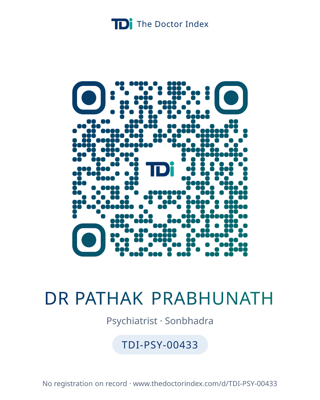 QR card for Dr Pathak Prabhunath, TDI-PSY-00433