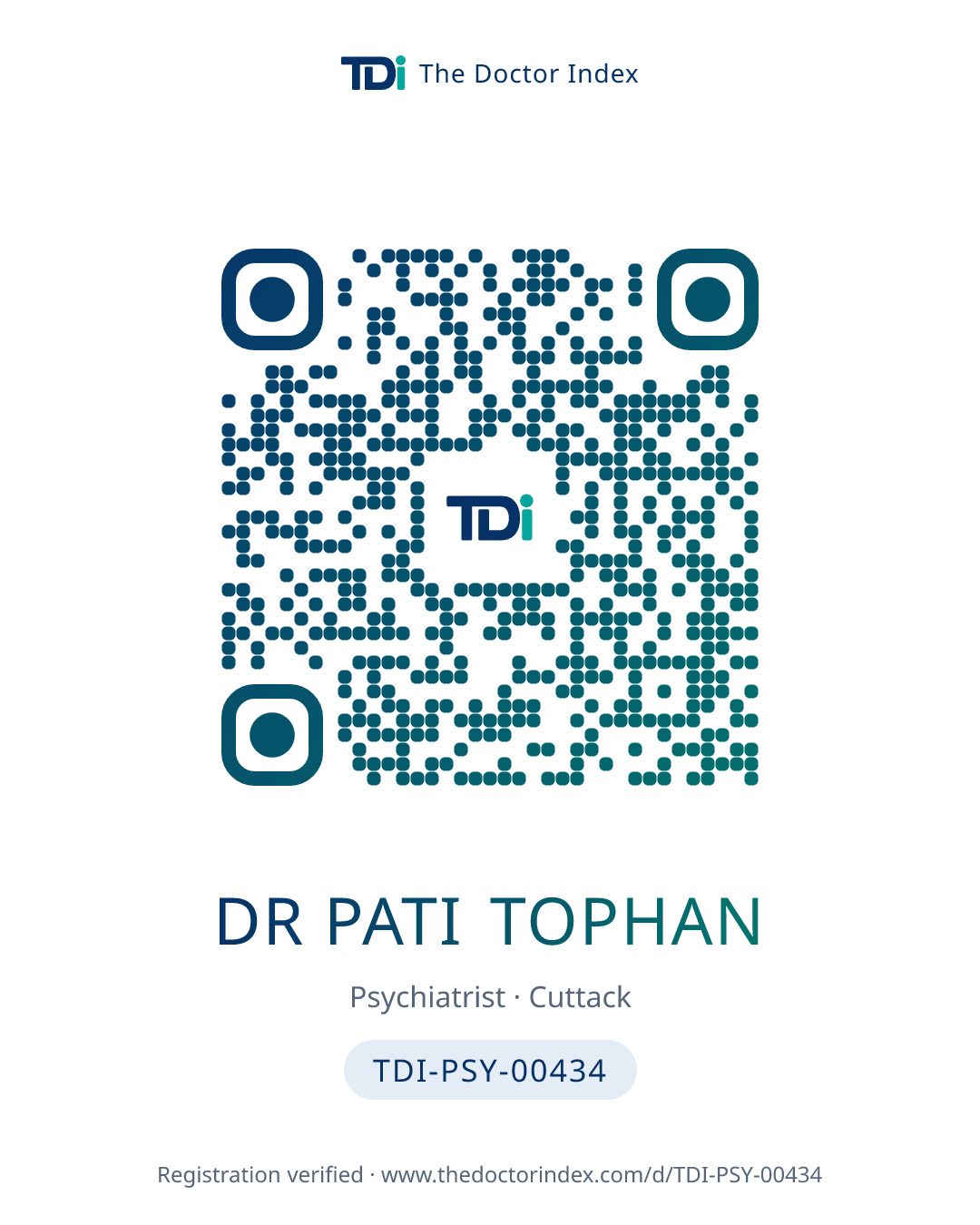 QR card for Dr Pati Tophan, TDI-PSY-00434