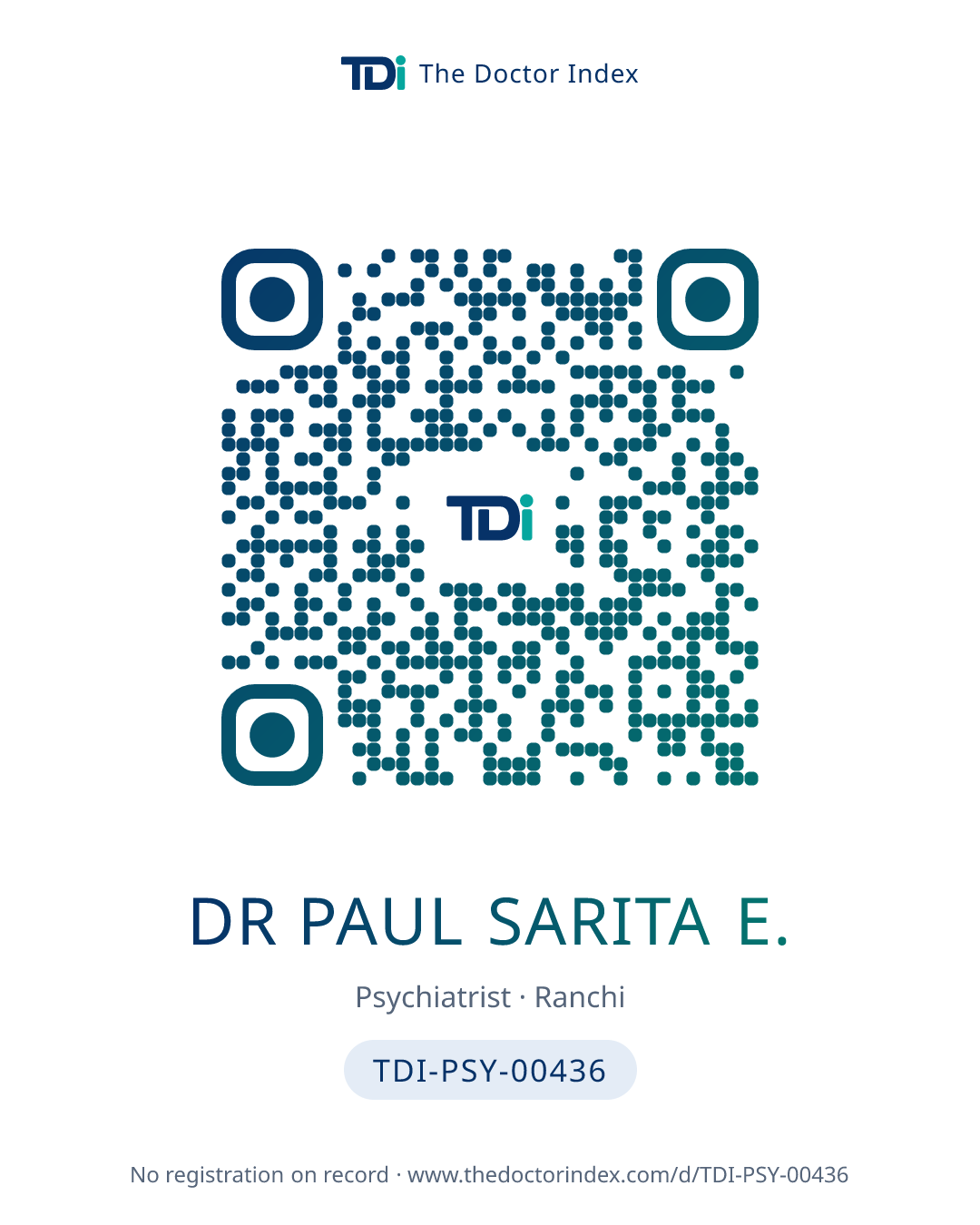 QR card for Dr Paul Sarita E., TDI-PSY-00436