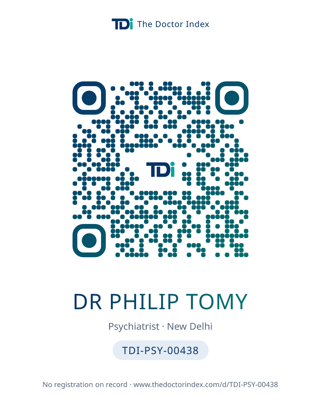 QR card for Dr Philip Tomy, TDI-PSY-00438