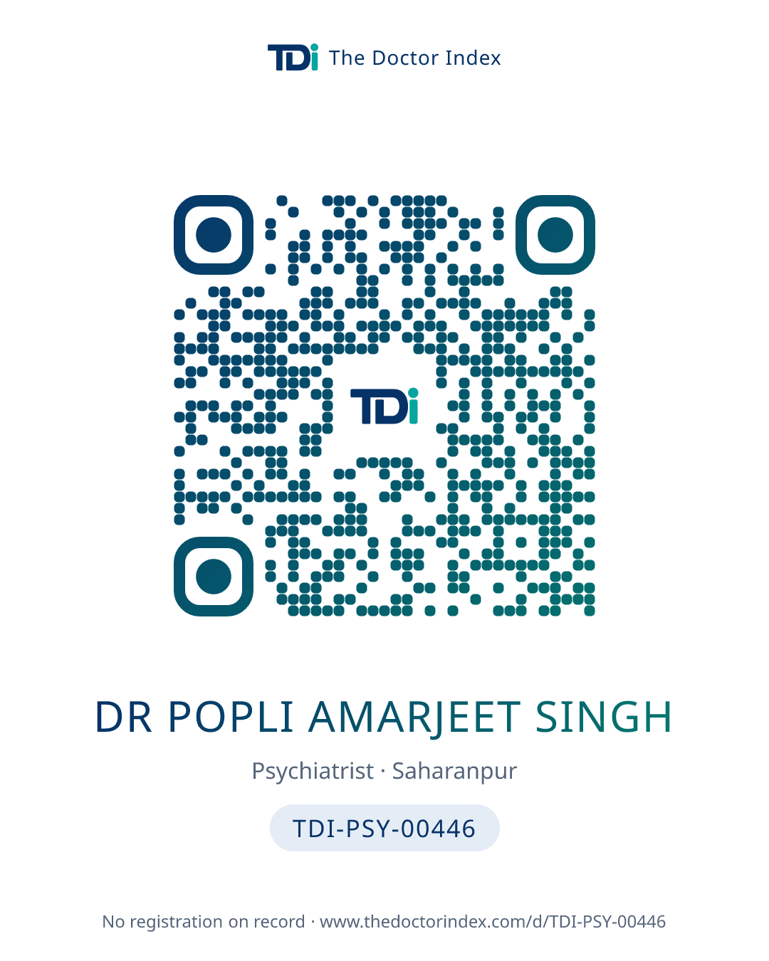 QR card for Dr Popli Amarjeet Singh, TDI-PSY-00446