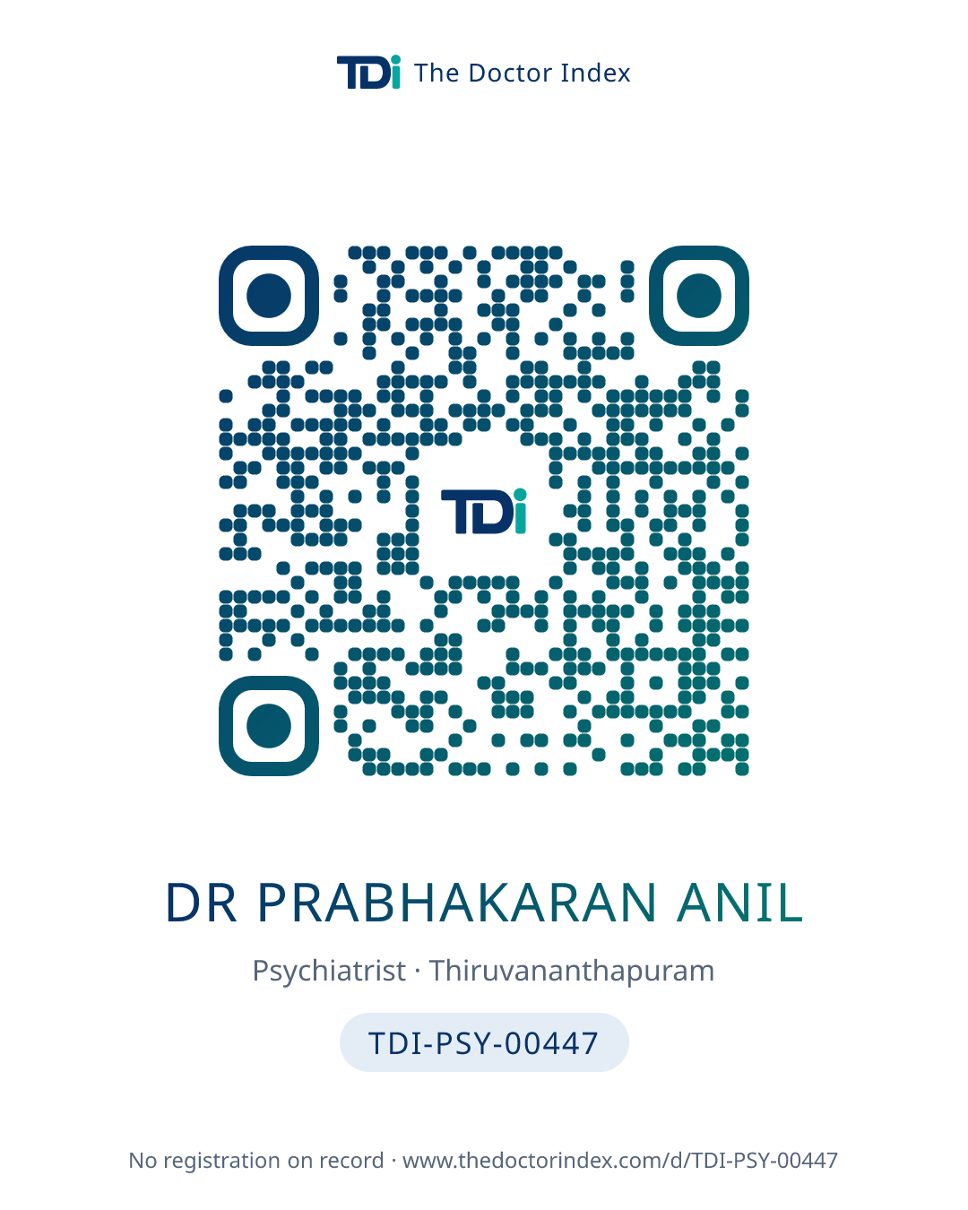 QR card for Dr Prabhakaran Anil, TDI-PSY-00447