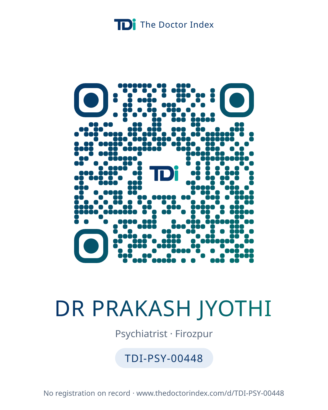 QR card for Dr Prakash Jyothi, TDI-PSY-00448
