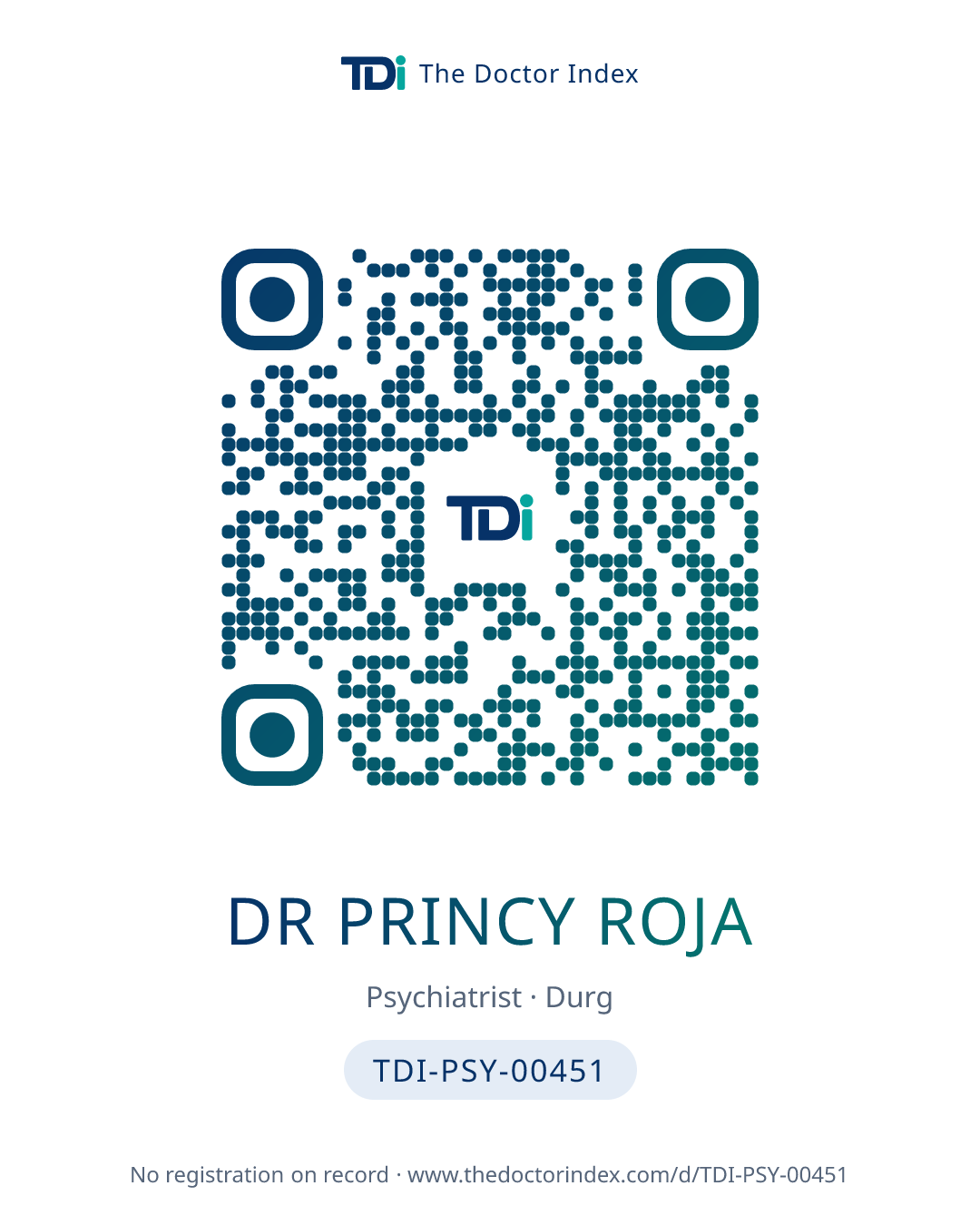 QR card for Dr Princy Roja, TDI-PSY-00451