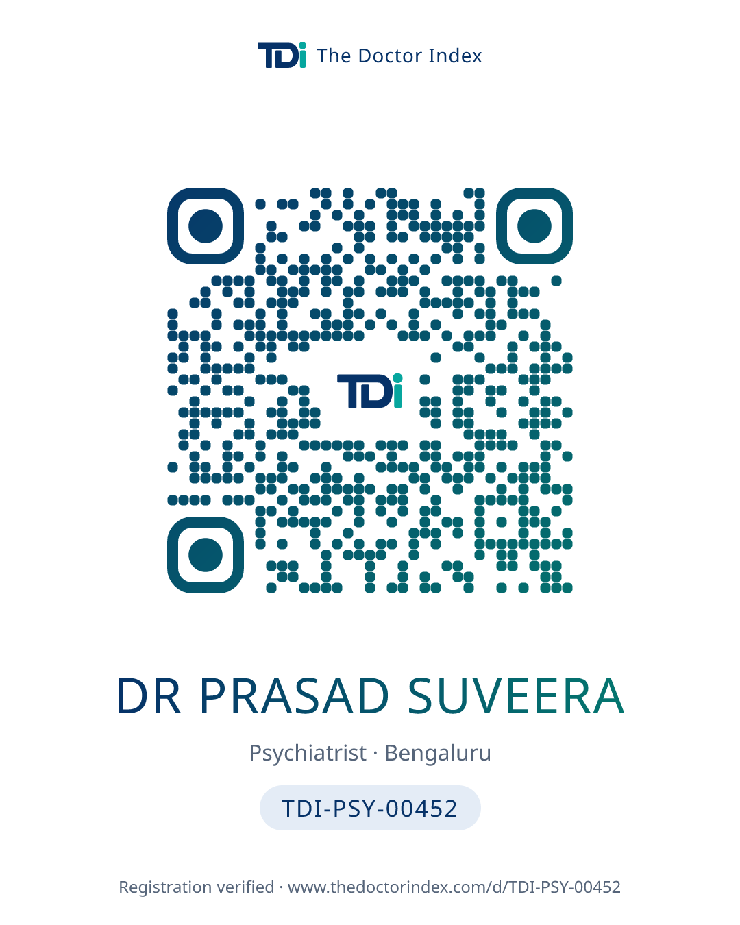 QR card for Dr Prasad Suveera, TDI-PSY-00452